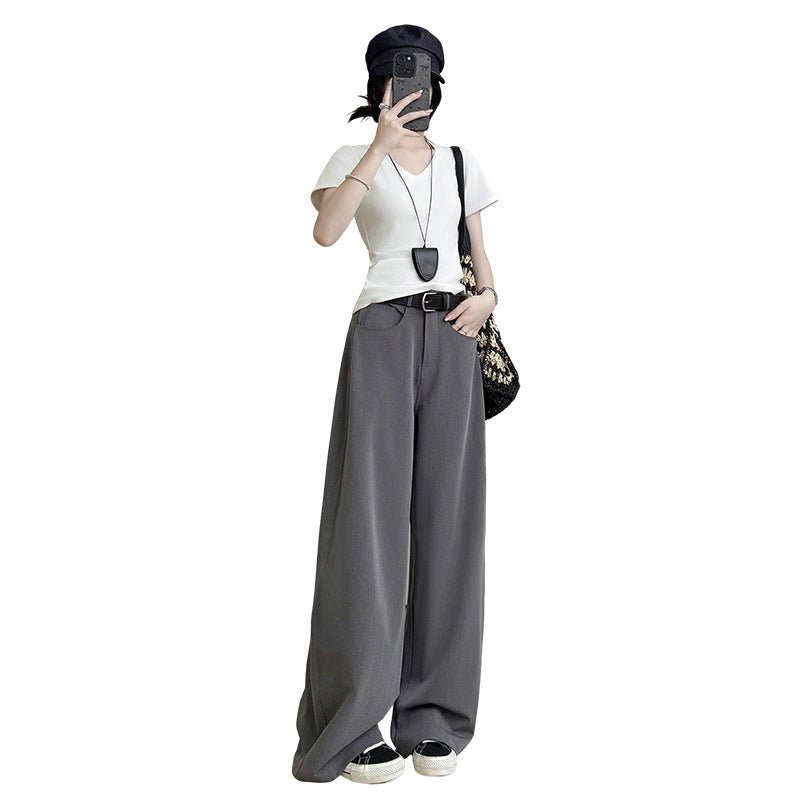 Gray heavy industry suit pants spring and summer women's clothing 2025 new thin high - end straight - leg pants high - waisted American wide - leg pants - Negative Apparel