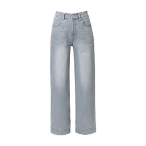 Gray nine - point straight jeans women's spring and summer new high - waisted loose and thin pants small wide - leg pants - Negative Apparel