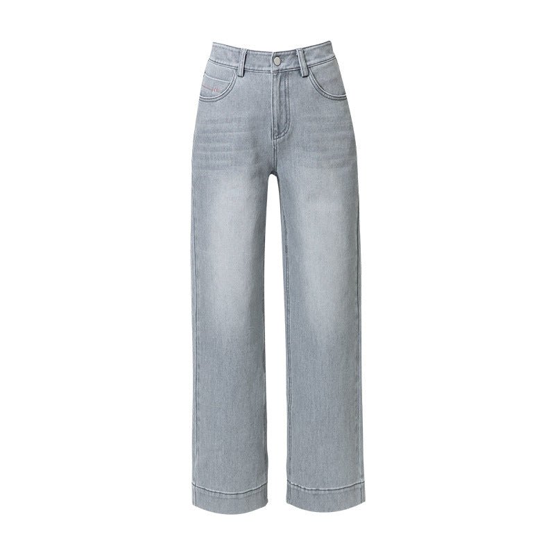 Gray nine - point straight jeans women's spring and summer new high - waisted loose and thin pants small wide - leg pants - Negative Apparel