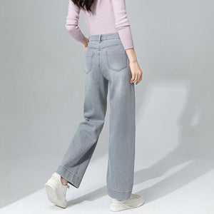 Gray nine - point straight jeans women's spring and summer new high - waisted loose and thin pants small wide - leg pants - Negative Apparel