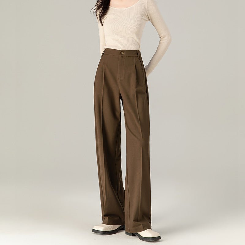 Gray Tencel wool narrow version suit pants 2024 autumn and winter drape loose professional thin wide - leg pants women - Negative Apparel