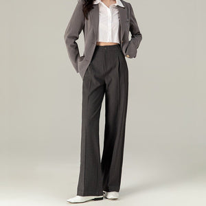 Gray Tencel wool narrow version suit pants 2024 autumn and winter drape loose professional thin wide - leg pants women - Negative Apparel