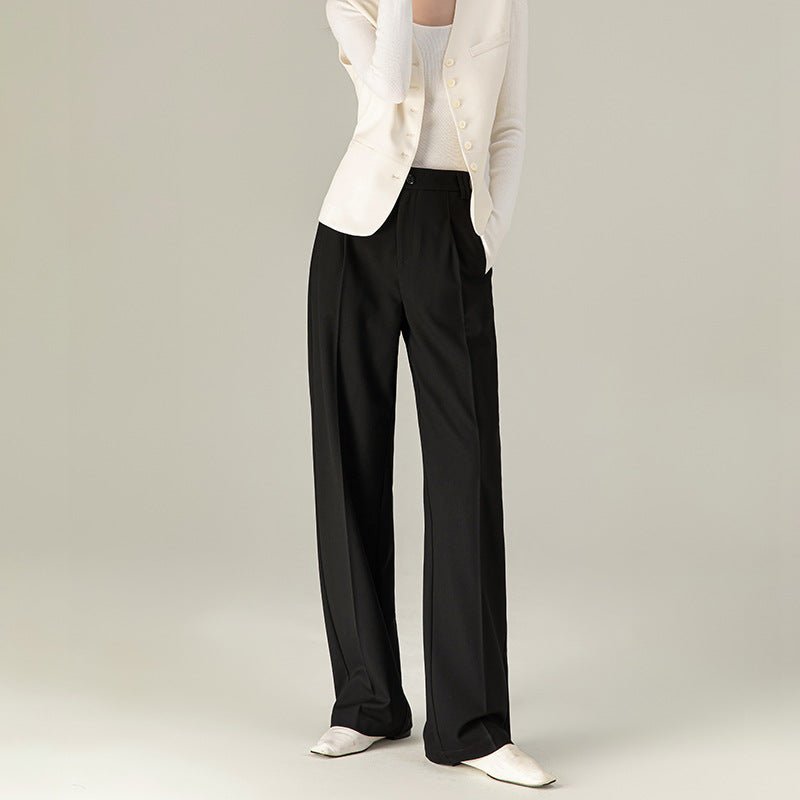 Gray Tencel wool narrow version suit pants 2024 autumn and winter drape loose professional thin wide - leg pants women - Negative Apparel