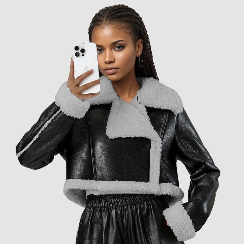 Grey Women's Faux Leather Jacket – Street Hipster Style Jacket - Negative Apparel