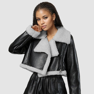 Grey Women's Faux Leather Jacket – Street Hipster Style Jacket - Negative Apparel