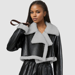 Grey Women's Faux Leather Jacket – Street Hipster Style Jacket - Negative Apparel