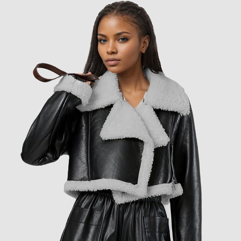 Grey Women's Faux Leather Jacket – Street Hipster Style Jacket - Negative Apparel
