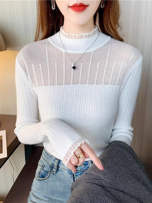 Half - high collar lace knitted sweater top - Negative Apparel