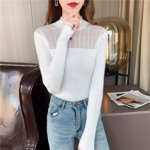 Half - high collar lace knitted sweater top - Negative Apparel