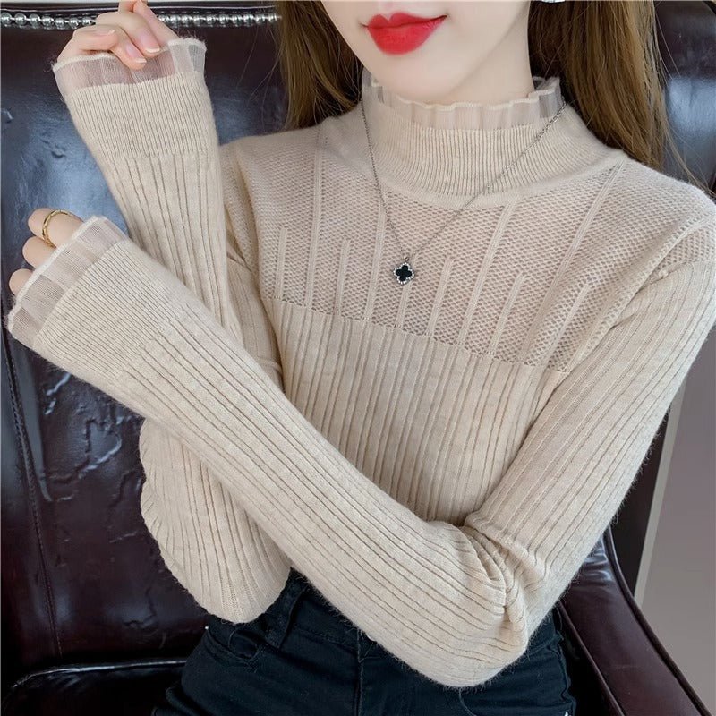 Half - high collar lace knitted sweater top - Negative Apparel