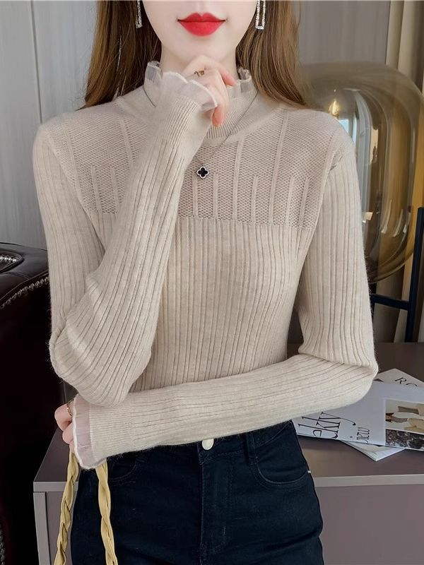 Half - high collar lace knitted sweater top - Negative Apparel