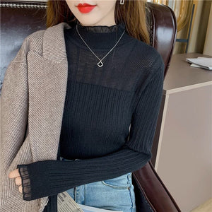 Half - high collar lace knitted sweater top - Negative Apparel