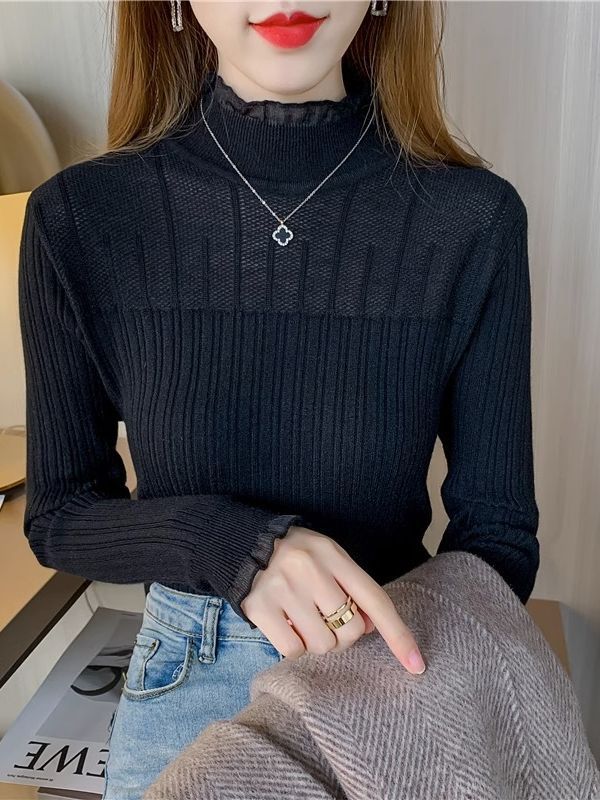 Half - high collar lace knitted sweater top - Negative Apparel