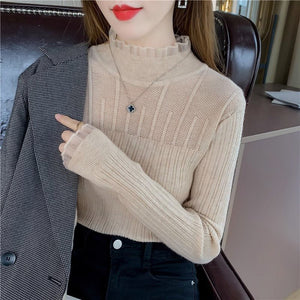 Half - high collar lace knitted sweater top - Negative Apparel