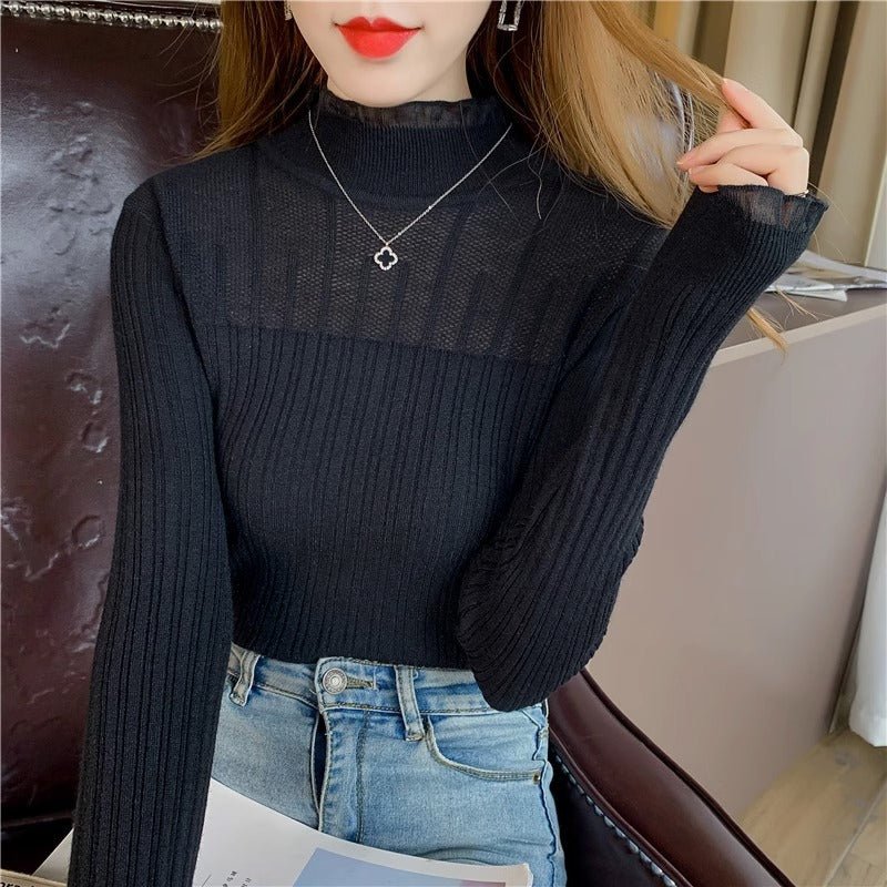 Half - high collar lace knitted sweater top - Negative Apparel