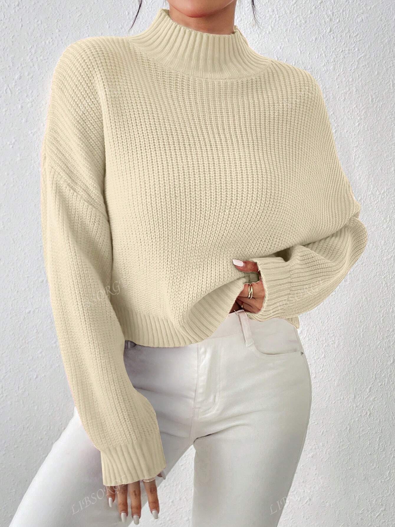 Half Turtleneck Drop Shoulder Sleeve Pullover Sweater - Negative Apparel