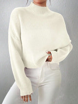 Half Turtleneck Drop Shoulder Sleeve Pullover Sweater - Negative Apparel