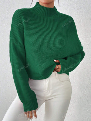 Half Turtleneck Drop Shoulder Sleeve Pullover Sweater - Negative Apparel