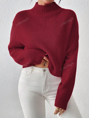 Half Turtleneck Drop Shoulder Sleeve Pullover Sweater - Negative Apparel