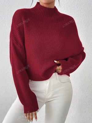 Half Turtleneck Drop Shoulder Sleeve Pullover Sweater - Negative Apparel