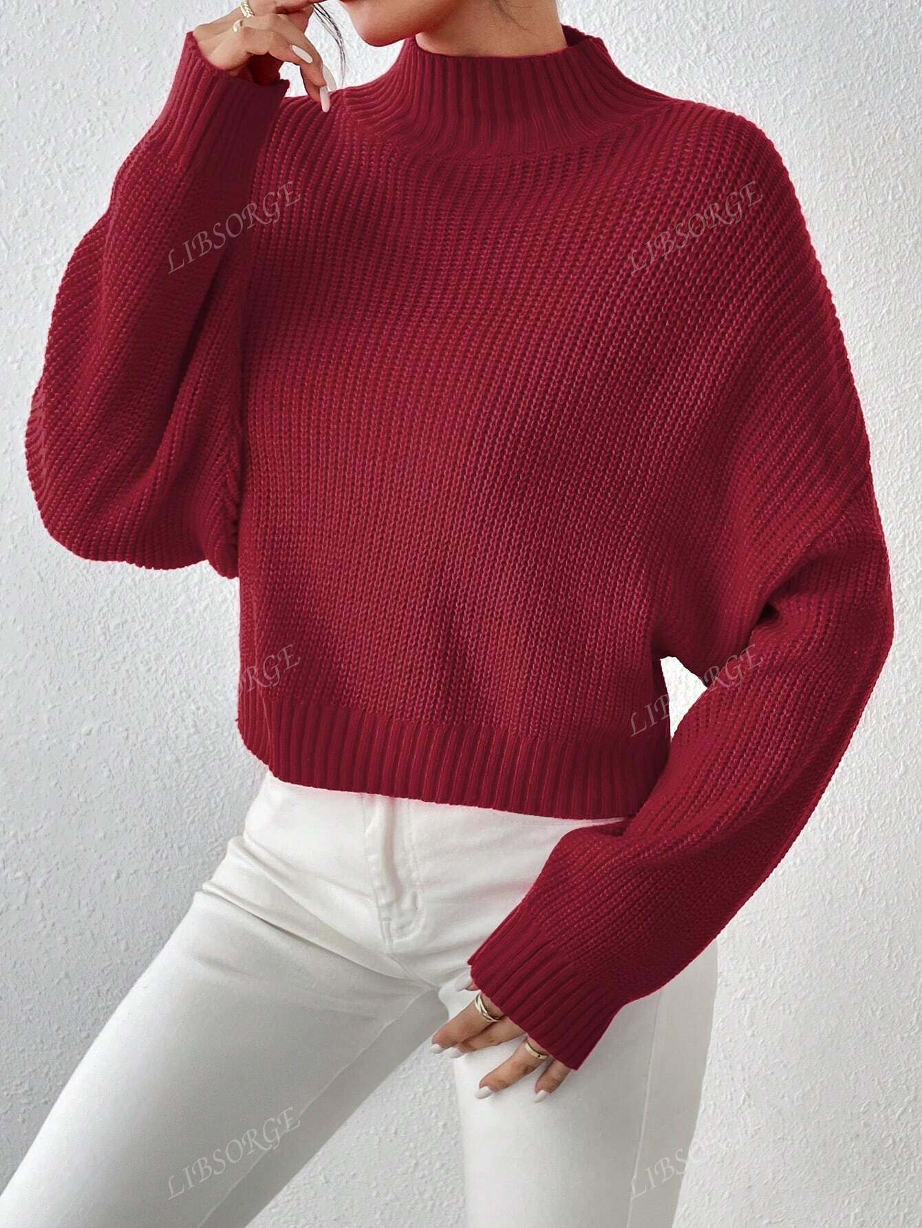 Half Turtleneck Drop Shoulder Sleeve Pullover Sweater - Negative Apparel