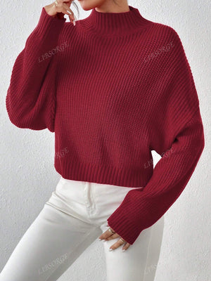 Half Turtleneck Drop Shoulder Sleeve Pullover Sweater - Negative Apparel