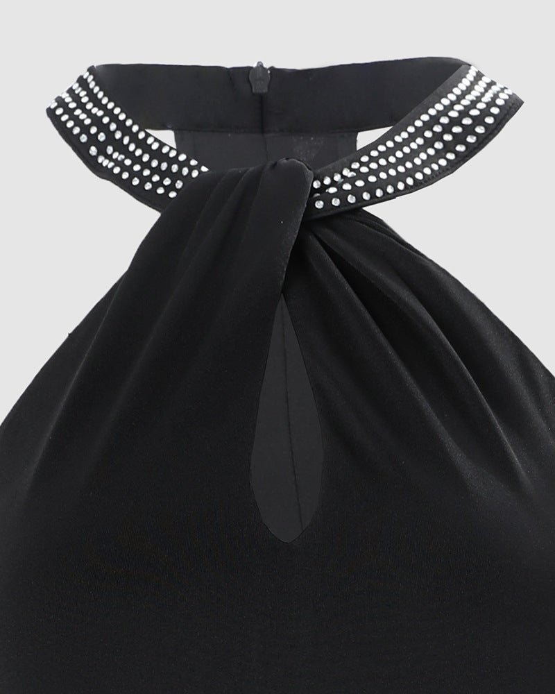 Halter neck hot rhinestone collar dress - Negative Apparel