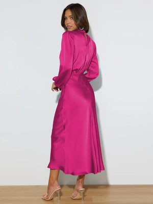 Halter neck long - sleeved dress satin elegant evening dress - Negative Apparel