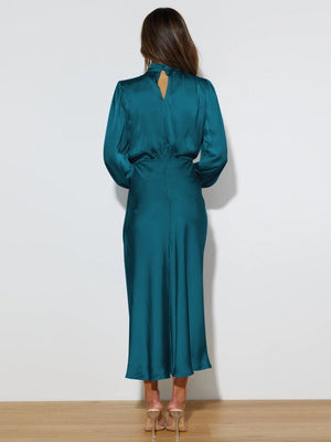 Halter neck long - sleeved dress satin elegant evening dress - Negative Apparel