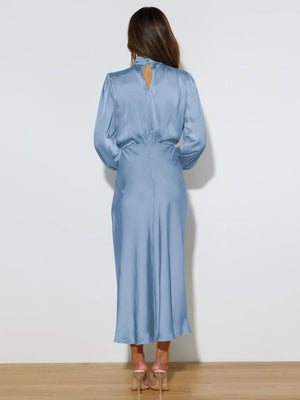 Halter neck long - sleeved dress satin elegant evening dress - Negative Apparel