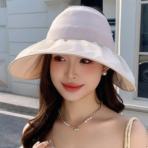 Hat for women summer small fresh sweet mesh empty top hat new outdoor travel bow sun hat - Negative Apparel