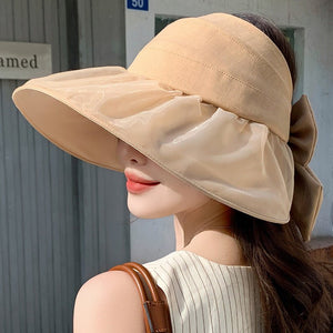 Hat for women summer small fresh sweet mesh empty top hat new outdoor travel bow sun hat - Negative Apparel