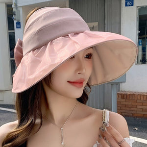 Hat for women summer small fresh sweet mesh empty top hat new outdoor travel bow sun hat - Negative Apparel