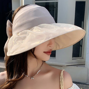 Hat for women summer small fresh sweet mesh empty top hat new outdoor travel bow sun hat - Negative Apparel