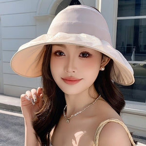 Hat for women summer small fresh sweet mesh empty top hat new outdoor travel bow sun hat - Negative Apparel