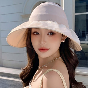 Hat for women summer small fresh sweet mesh empty top hat new outdoor travel bow sun hat - Negative Apparel