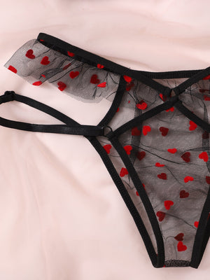 Heart Pattern Mesh Lingerie Set - Negative Apparel