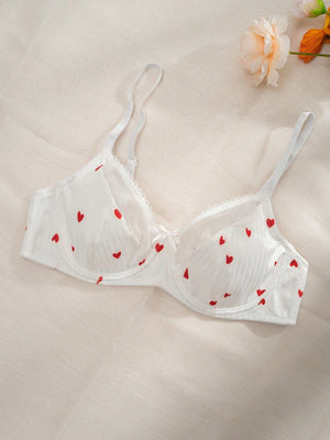 Heart Print Bra Lingerie - Negative Apparel