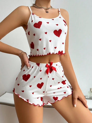 Heart Print Cami Top & Shorts Home Wear - Negative Apparel