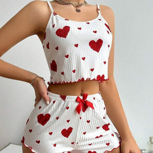 Heart print loungewear casual women's pajamas set - Negative Apparel