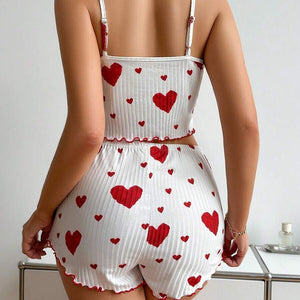 Heart print loungewear casual women's pajamas set - Negative Apparel