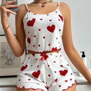 Heart print loungewear casual women's pajamas set - Negative Apparel