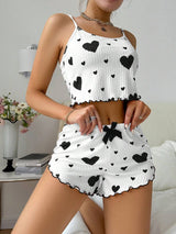 Heart print loungewear casual women's pajamas set - Negative Apparel