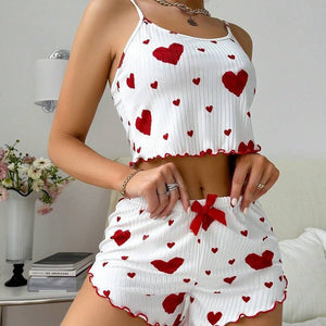 Heart print loungewear casual women's pajamas set - Negative Apparel