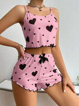 Heart print loungewear casual women's pajamas set - Negative Apparel