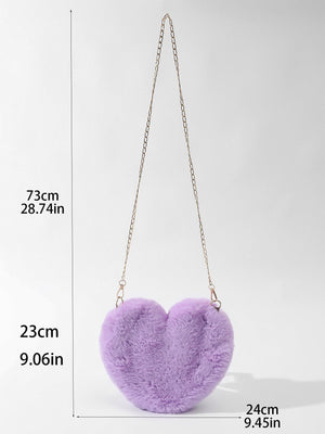 Heart - Shaped Mini Fluffy Shoulder Bag with Chain Crossbody & Cute Zipper Purse - Negative Apparel