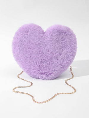 Heart - Shaped Mini Fluffy Shoulder Bag with Chain Crossbody & Cute Zipper Purse - Negative Apparel