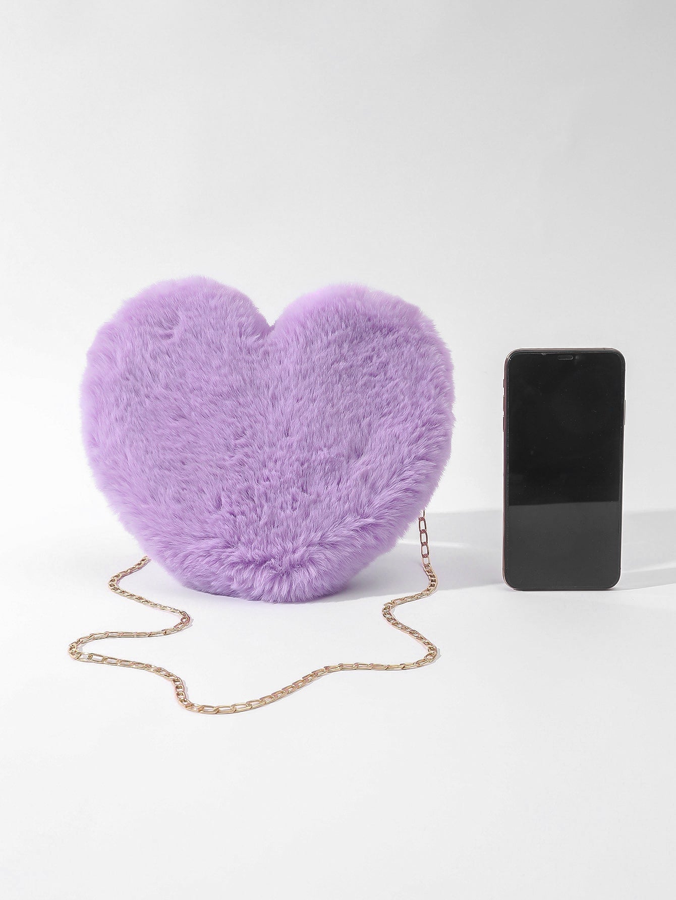 Heart - Shaped Mini Fluffy Shoulder Bag with Chain Crossbody & Cute Zipper Purse - Negative Apparel