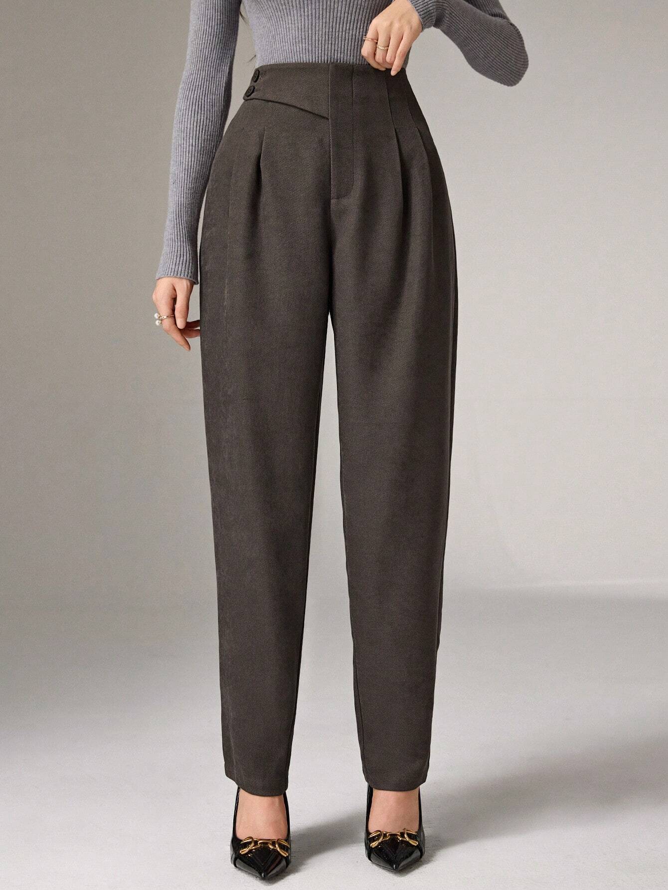 Heiryn Women's Casual High Waist Fold Pleated Skinny Pants - Negative Apparel