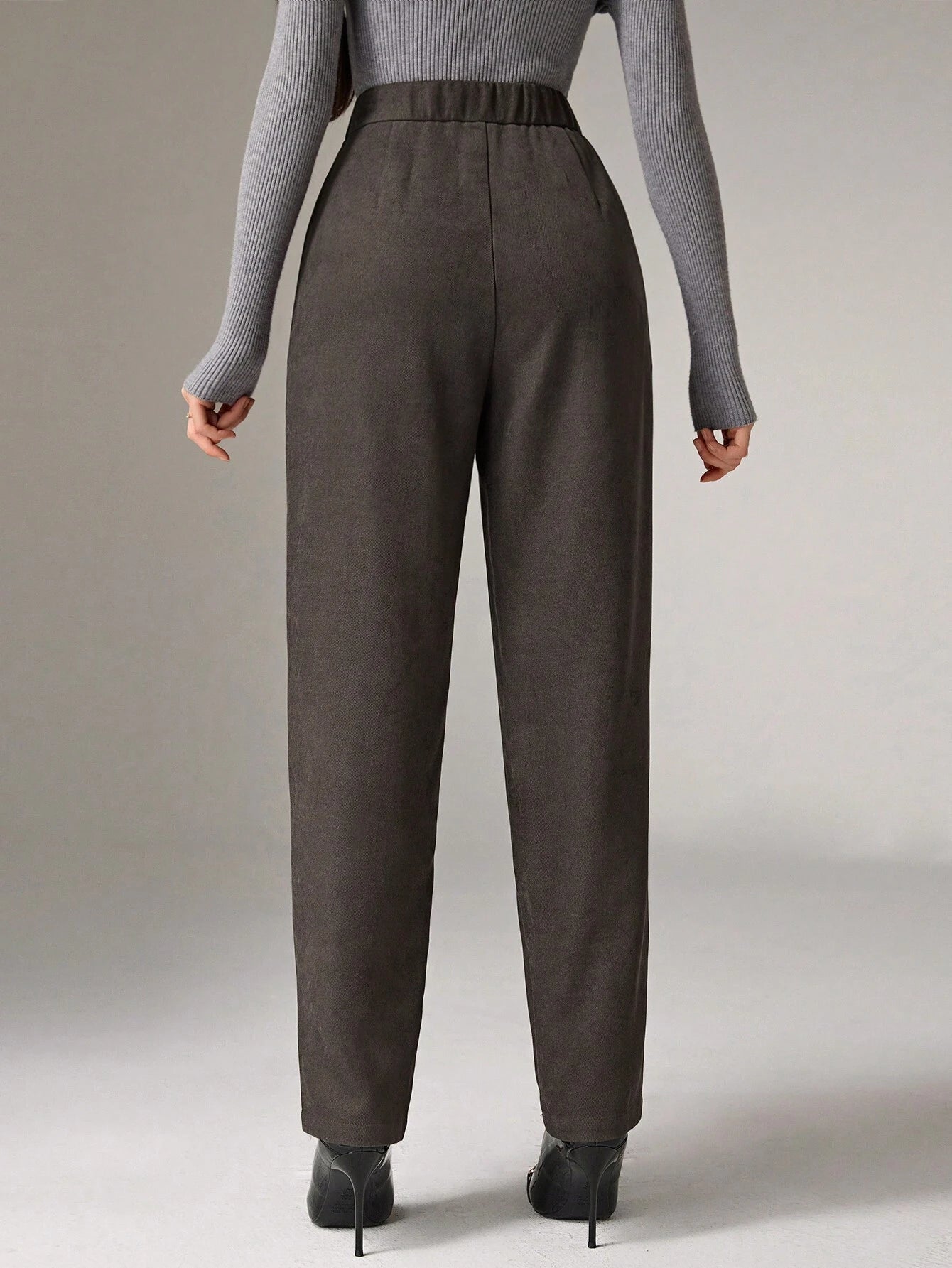 Heiryn Women's Casual High Waist Fold Pleated Skinny Pants - Negative Apparel